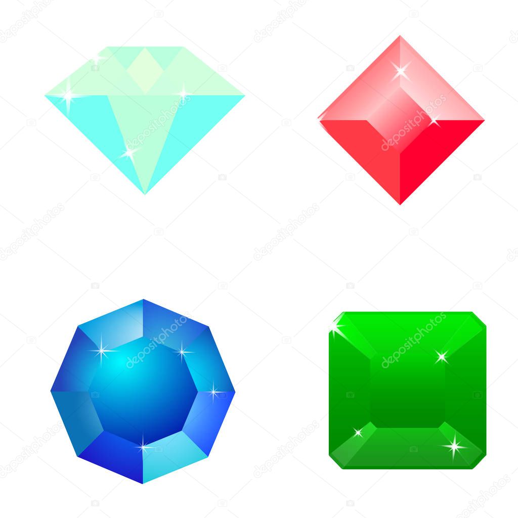 A set of icons of precious stones. Vector Illustration.