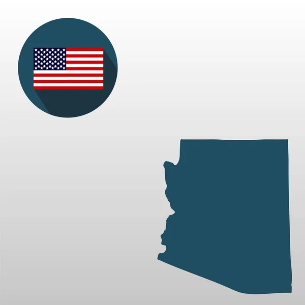 Mappa dello stato americano dell'Arizona su sfondo bianco. Bandiera americana . — Vettoriale Stock