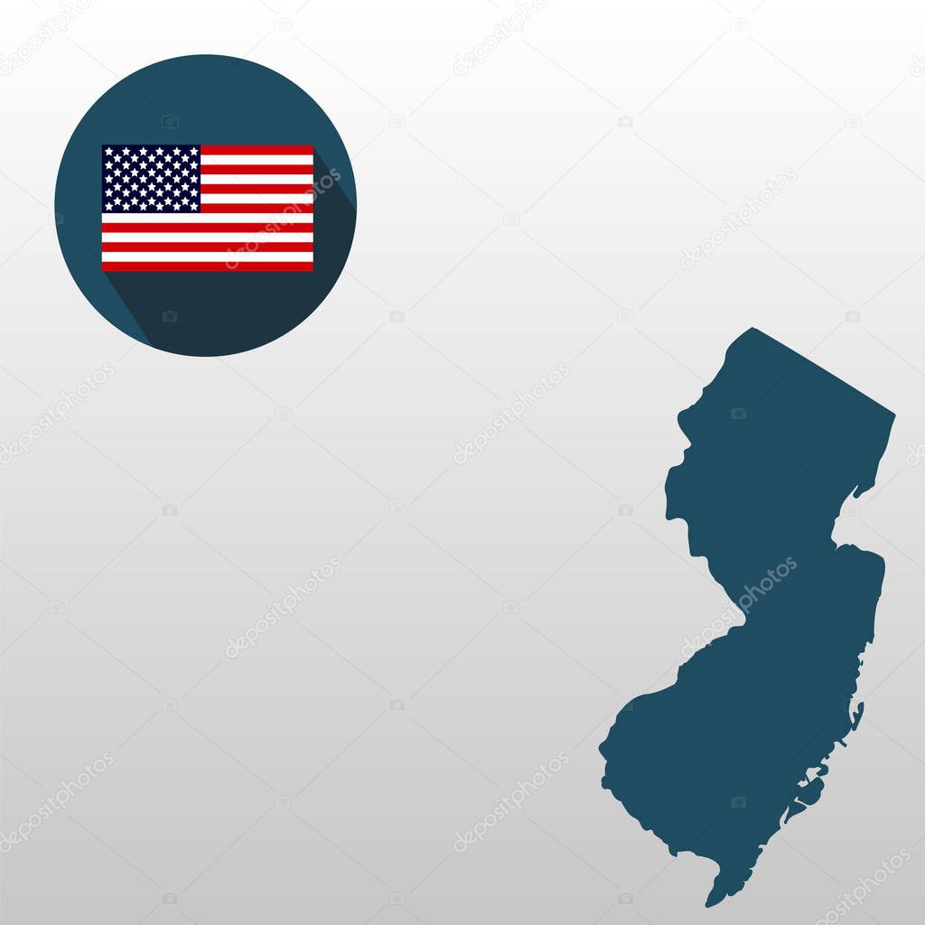 Map of the U.S. state of New Jersey on a white background. Ameri