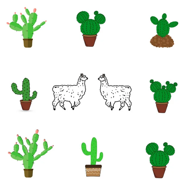 Zestaw ikon, kaktusy i Lamy — Wektor stockowy