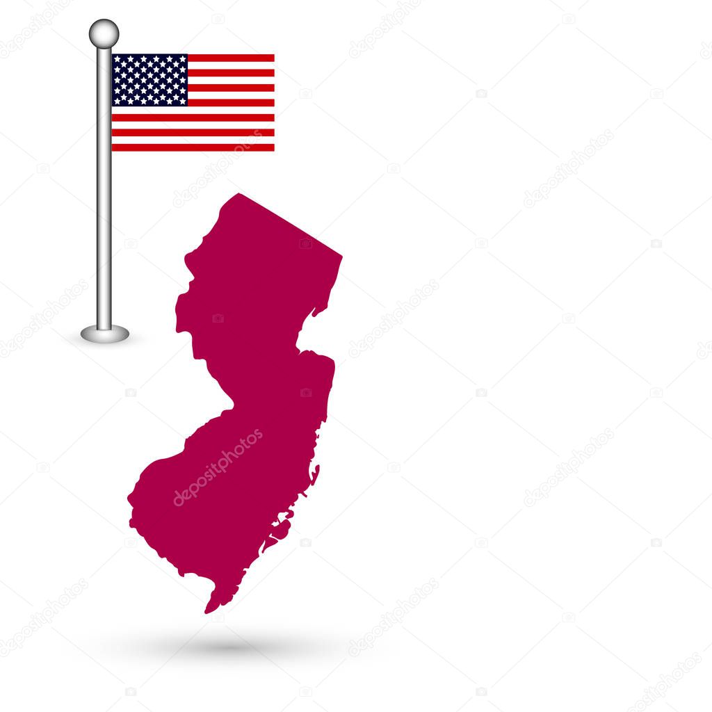 Map of the U.S. state of New Jersey on a white background. Ameri