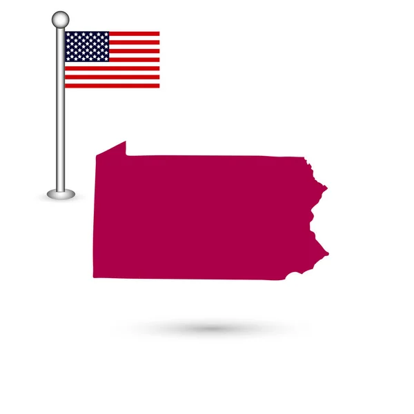 Mappa dello stato americano della Pennsylvania su sfondo bianco. Ame. — Vettoriale Stock