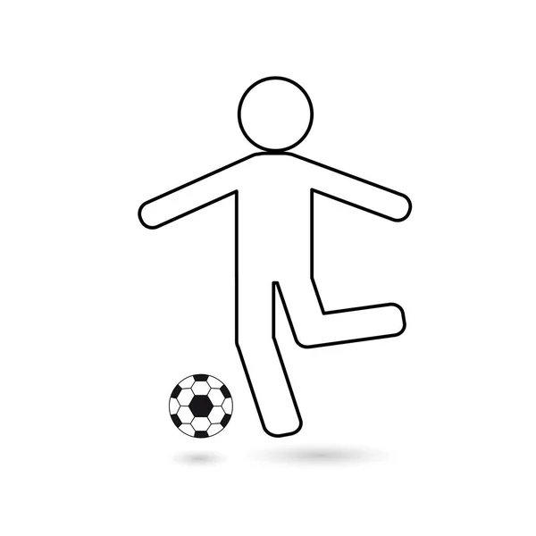 Icône d'un footballeur avec un ballon noir sur un fond blanc — Image vectorielle