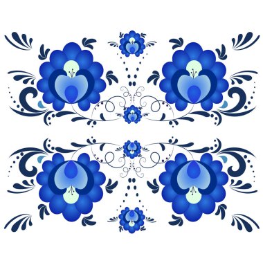 Mavi çiçek Tekstil desen Rus tarzı Gzhel.