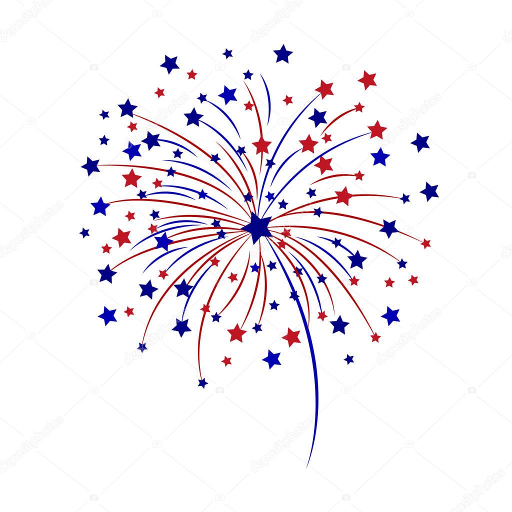 Celebratory fireworks on a white background. Vector illustration.