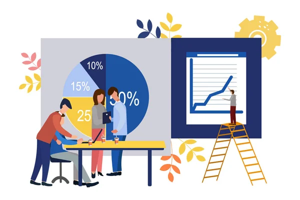 Ilustração vetorial. Conceitos de gráfico de crescimento, trabalho de equipe de pessoas profissionais. Estilo plano — Vetor de Stock