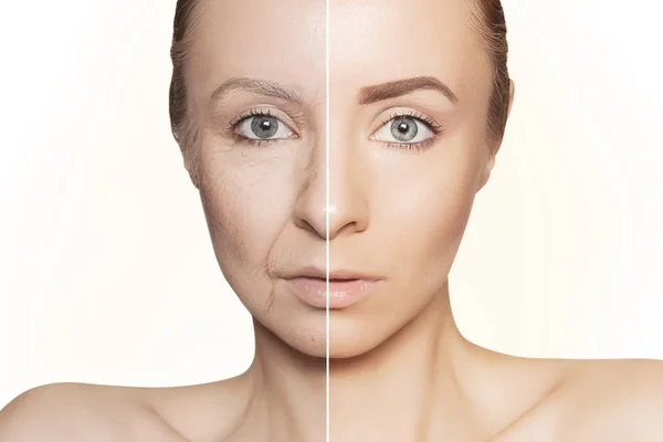 Revitalization concept face before and after — Stock Photo, Image