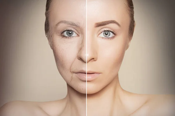 Revitalization concept face before and after — Stock Photo, Image