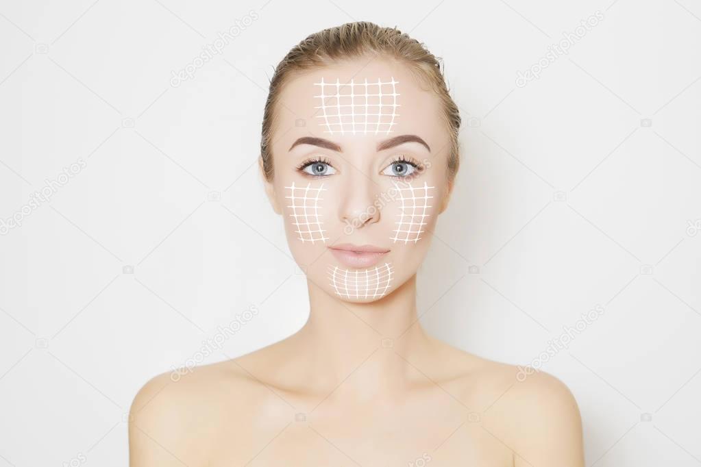 woman skin lifting portrait with marks , beauty concept