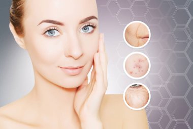 kadın yüzü gri portresi ols deri için grafik daireler ile