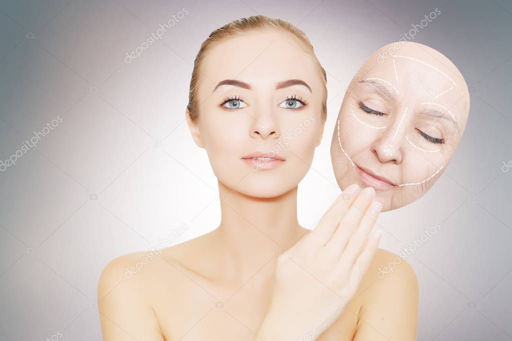 woman releases her face from wrinkles and bad skin
