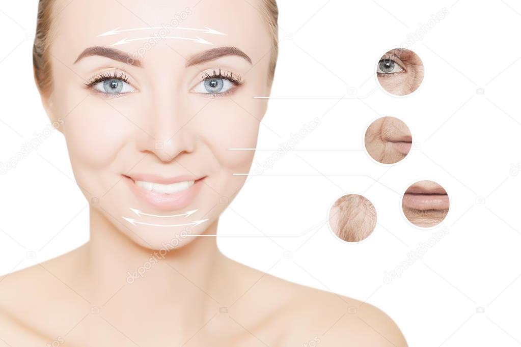 caucasian woman  portrait with circles for graphics