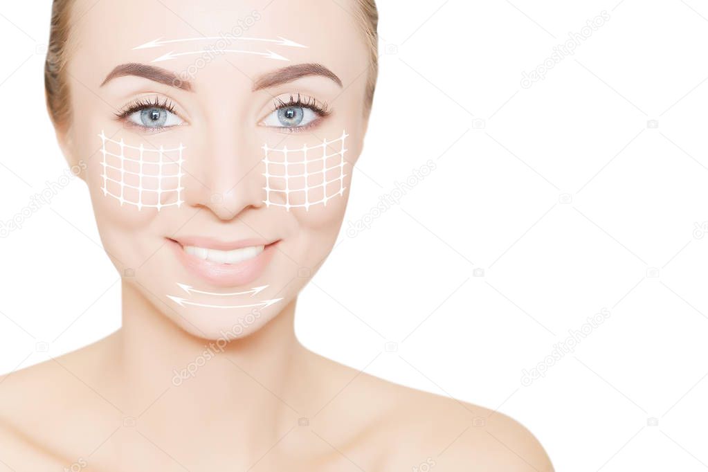  face with surgery marks on white background