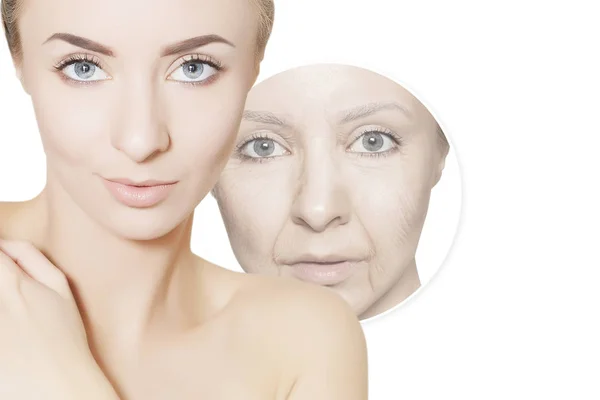 Renovace kůže portrét ženy s grafický kruhy — Stock fotografie