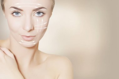 kadın portre cerrahi işaretleri ve kopya alanı metin için