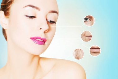 Mavi kadın yüzüne portresi ols grafik daireler ile sk