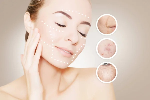 Renovating skin: woman takes away her old skin, portrait — Stock Photo, Image