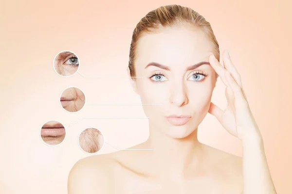 Ritratto di volto di donna con cerchi grafici di pelle — Foto Stock