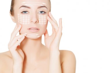  yüz cerrahisi beyaz arka plan üzerinde işaretler