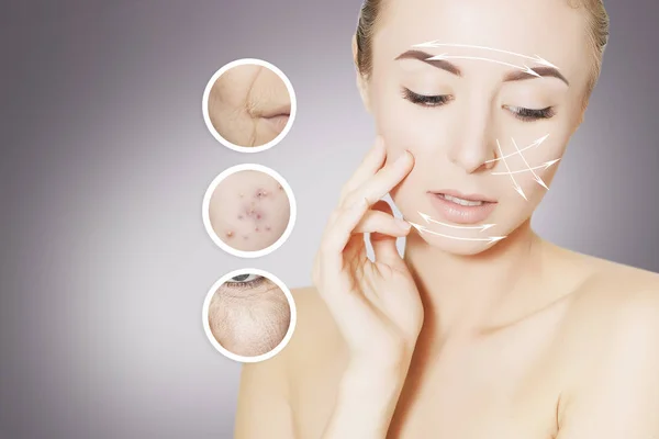 renovating skin: woman takes away her old skin,