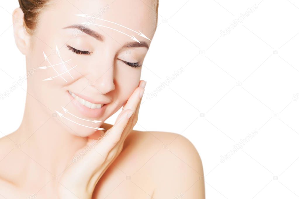 renovating skin concpet. woman face portrait with lifting marks 