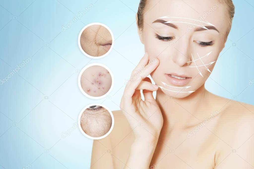renovating skin: woman takes away her old skin,