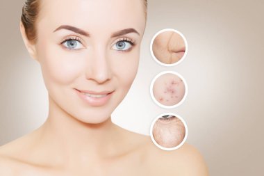  yaşlı ve genç cilt üzerinde bej modeliyle portresi