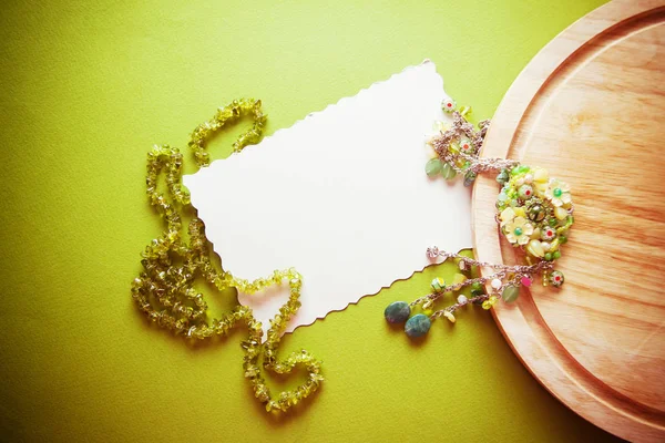 vintage colorful background with granny`s green necklace. Memori