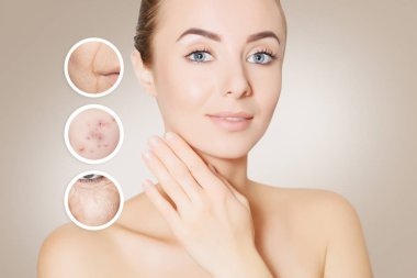  yaşlı ve genç cilt üzerinde bej modeliyle portresi