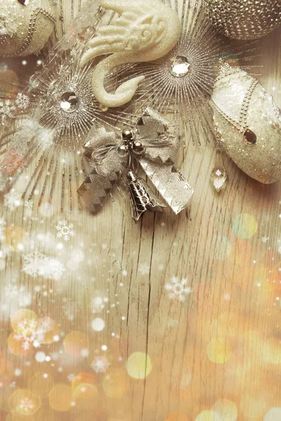 vintage christmas background with toys and snowflakes