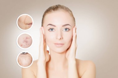  yaşlı ve genç cilt üzerinde bej modeliyle portresi