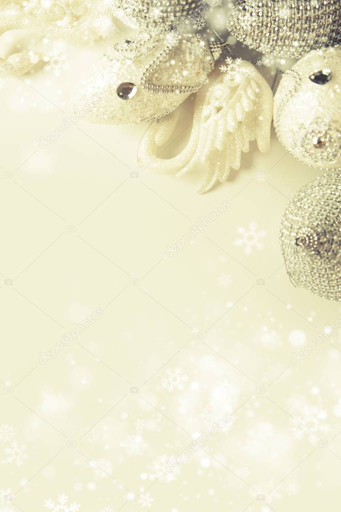  vintage christmas background with toys and snowflakes