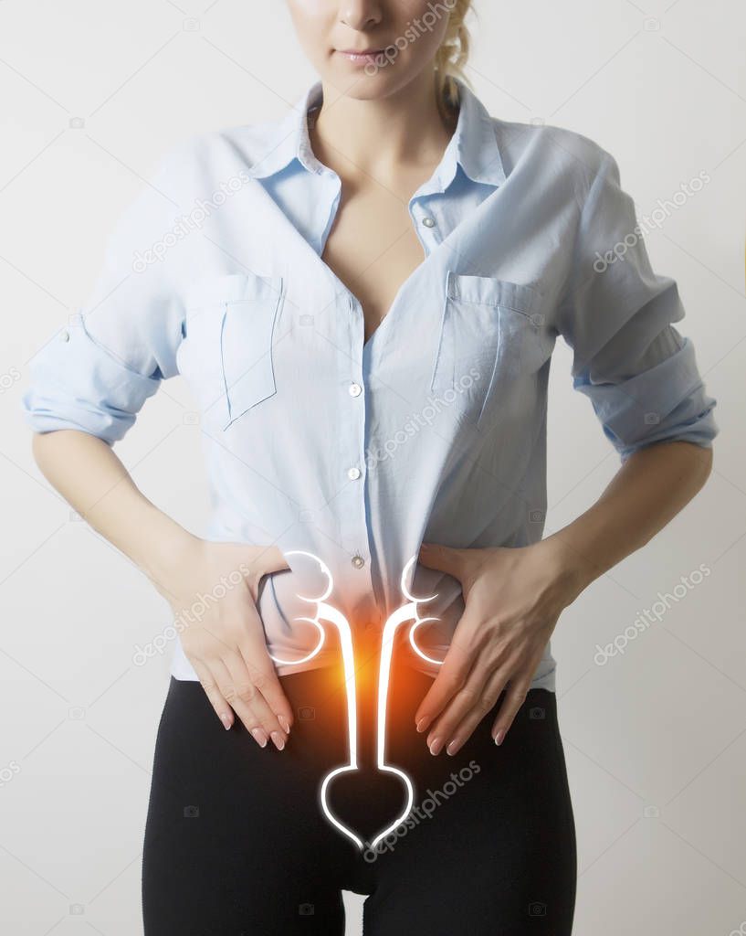woman body with visualisation of kidneys and bladder