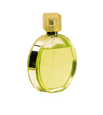 Bir şişe parfüm beyaz bir arka plan üzerinde