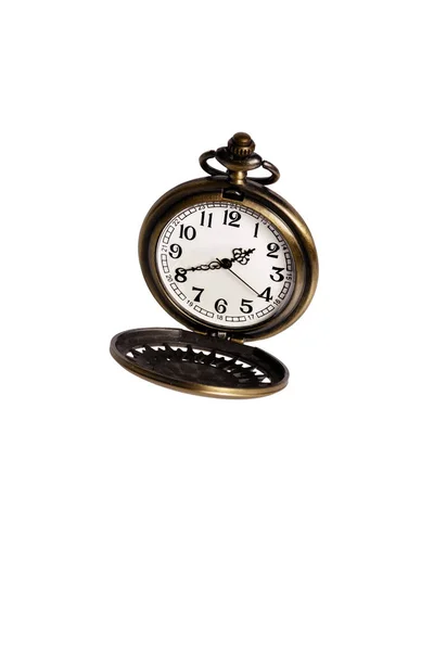 Een vintage pocket watch op een witte achtergrond close-up. Er is — Stockfoto