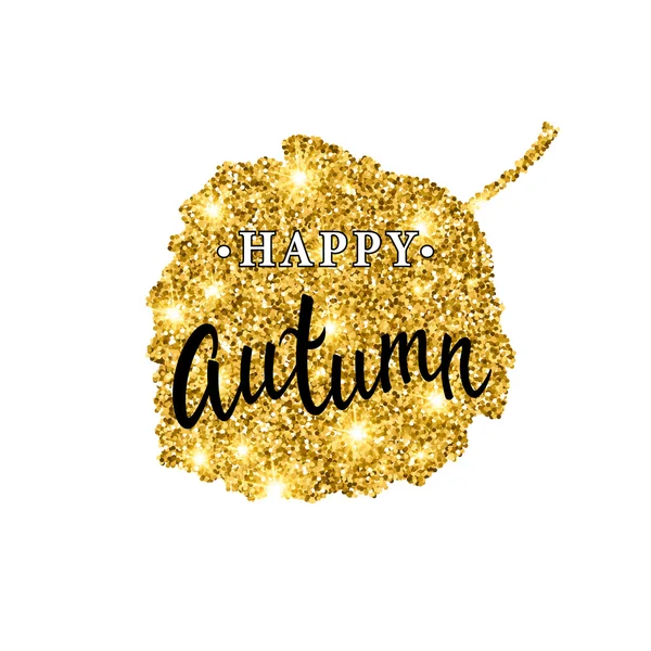 Őszi ecset betűkkel. Arany csillogó banner tervez-val fehér háttér ragyog. A dekor az arany csillogó aspen levél szezonális őszi poszter. Vektoros illusztráció. — Stock Vector