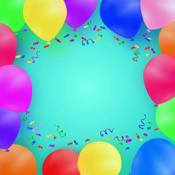 Celebración de fondo con globos de colores y confeti . — Archivo Imágenes Vectoriales