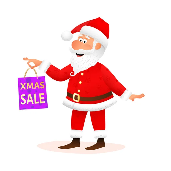 Santa Claus izolovaných na bílém pozadí. Charakter ploché legrační starý muž drží vánoční dárek. Vánoční dekorace pro prodej nebo slevu nápis nebo plakát design. Kreslené vektorové ilustrace. — Stockový vektor