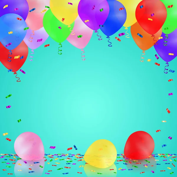 Γιορτάζοντας φόντο με πολύχρωμα μπαλόνια και κομφετί. — Διανυσματικό Αρχείο