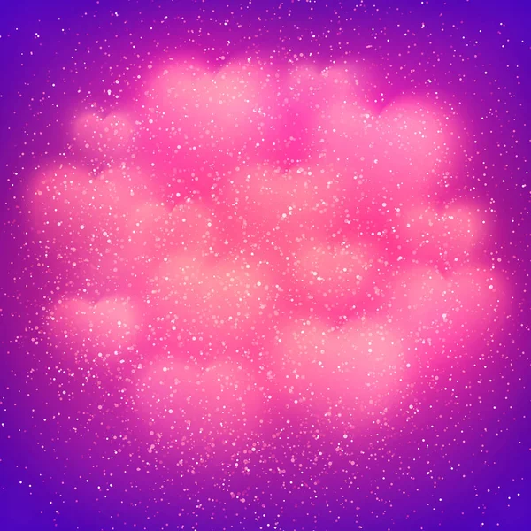 Dia dos Namorados fundo com nuvem de corações bokeh borrados brilhantes e glitter confetti. Fundo de luz decorativo rosa e violeta para o casamento, design de cartões românticos. Ilustração vetorial colorida . —  Vetores de Stock