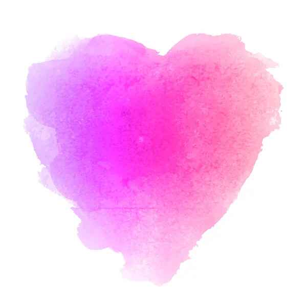 Gradiente de acuarela violeta y rosa textura de papel dibujado a mano mancha aislada en forma de corazón sobre fondo blanco para el día de San Valentín. Ilustración abstracta del vector aquarelle. Pincel húmedo pintura romántica . — Vector de stock