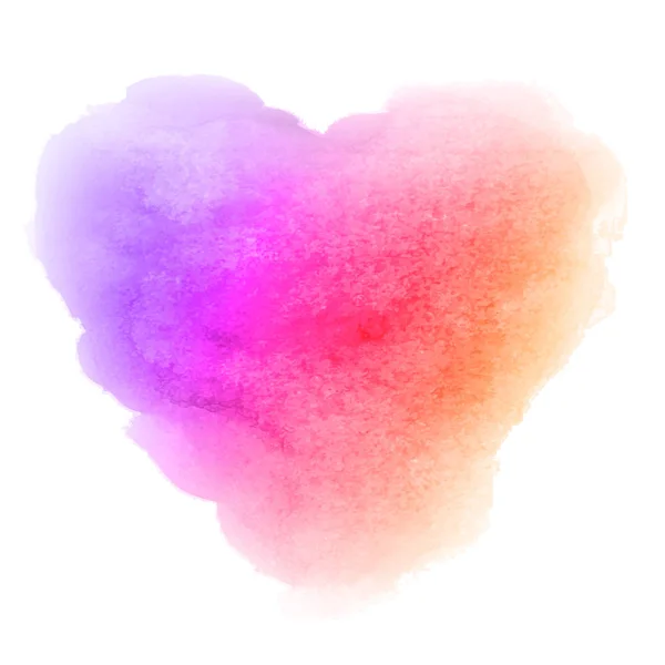 Gradient aquarelle violet rose orange texture de papier dessiné à la main isolé tache en forme de coeur sur fond blanc pour la Saint-Valentin. Illustration vectorielle aquarelle abstraite. Pinceau humide peinture romantique . — Image vectorielle