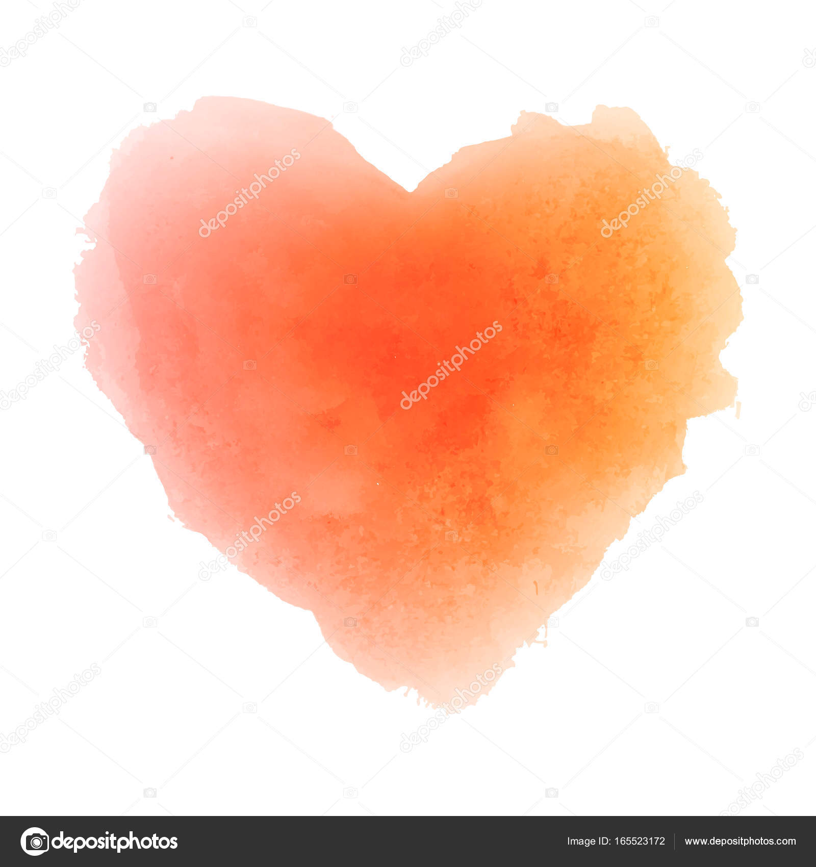 Texture di carta disegnata a mano acquerello arancia isolato macchia a forma di cuore su fondo bianco per il giorno di San Valentino o disegno di autunno