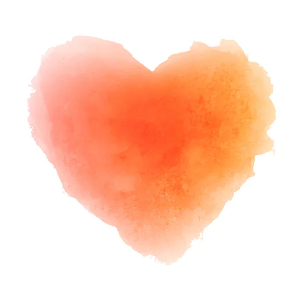 Acuarela naranja dibujado a mano textura de papel aislado en forma de corazón mancha sobre fondo blanco para el día de San Valentín o diseño de otoño. Ilustración abstracta del vector. Pintura romántica de pincel húmedo estilo Grunge . — Archivo Imágenes Vectoriales