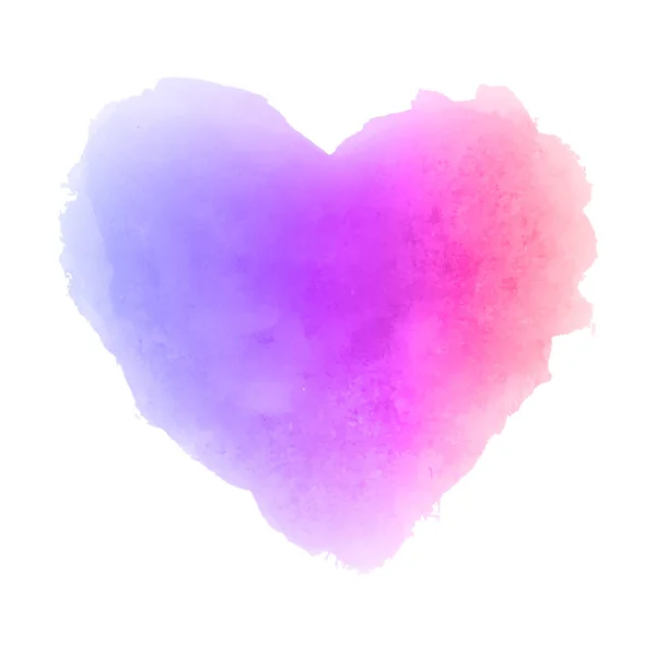 Aquarel kleurovergang violet roze oranje hand getrokken papier textuur geïsoleerd hartvormige vlek op witte achtergrond voor Valentijnsdag. Abstracte aquarelle vectorillustratie. Natte penseel romantisch schilderij. — Stockvector