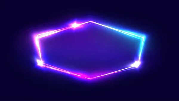 Nachtclub-Leuchtreklame. leere 3D-Retro-Lichtwerbetafel mit leuchtendem Neon-Effekt. Techno-Rahmen mit leuchtendem Hintergrund auf dunkelblauem Hintergrund. elektrisches Straßenbanner-Design. Bunte Vektorillustration im 80er-Jahre-Stil — Stockvektor