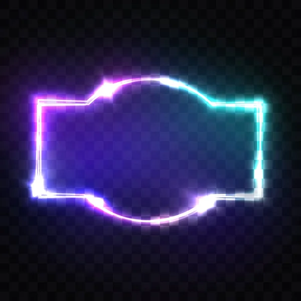 Ночной клуб неоновый знак. Blank 3d Retro Light Signboard with Shining Neon Effect. Техно рамка светится на прозрачном фоне. Электрический уличный баннер. Красочная векторная иллюстрация в стиле 80-х . — стоковый вектор