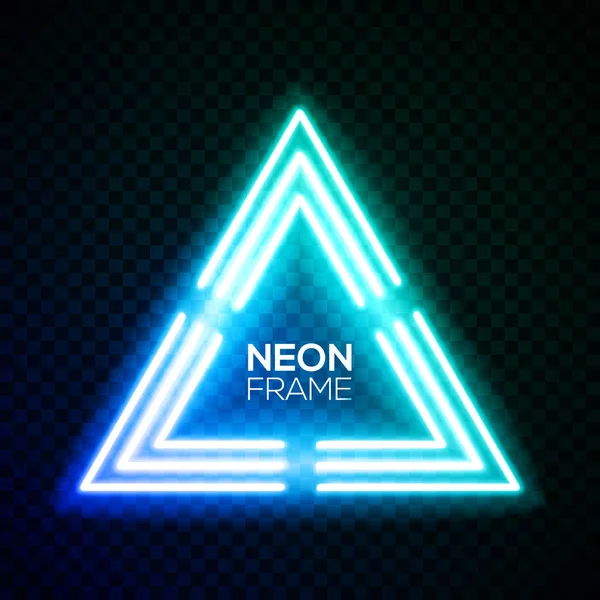 Niebieskie światło neon trójkąta. Gradientu delta Techno ramki. Night club elektryczne jasne 3d znak. Banner projekt na przezroczyste tło. Tle tech Abstrakcja Neon glow technologia wektor ilustracja — Wektor stockowy