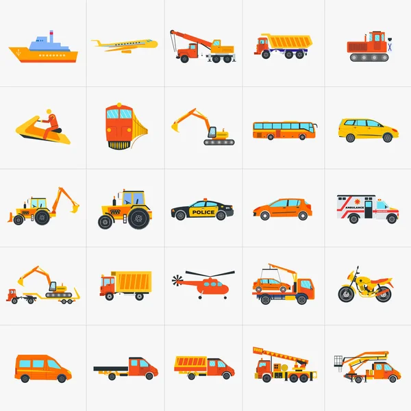 Budownictwo i transport maszyn i samochodów ikona wektor zestaw — Wektor stockowy