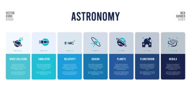 Astronomi konsepti elementleriyle web pankartı tasarımı.